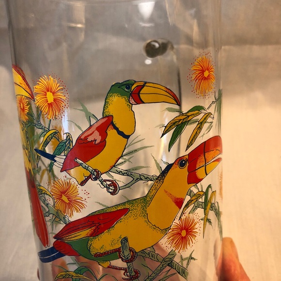 Glass Pitcher by Cerve. Hand Painted Toucans and Flowers. Made in Italy. Rare. - Picture 6 of 6